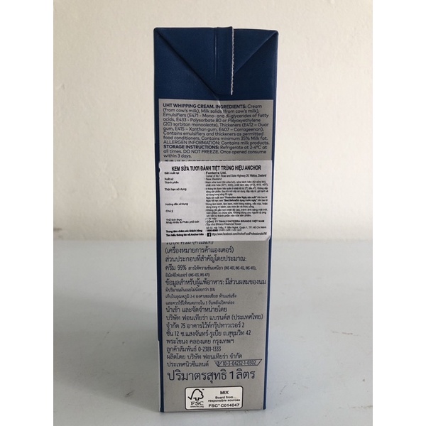 Kem Whipping cream Anchor hộp 1 lít