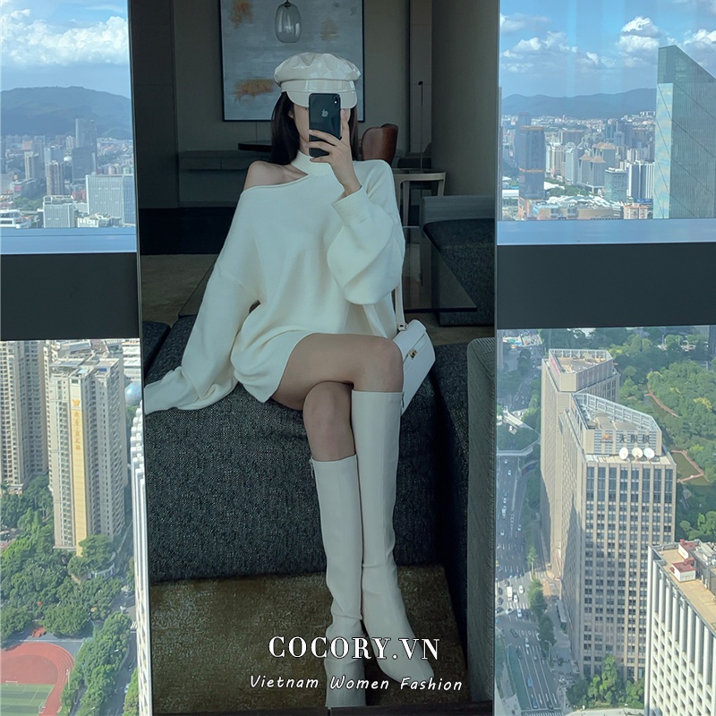 Áo Len Tay Dài Trễ Vai Màu Trơn Thời Trang Hàn Quốc Quyến Rũ Cho Nữ | BigBuy360 - bigbuy360.vn