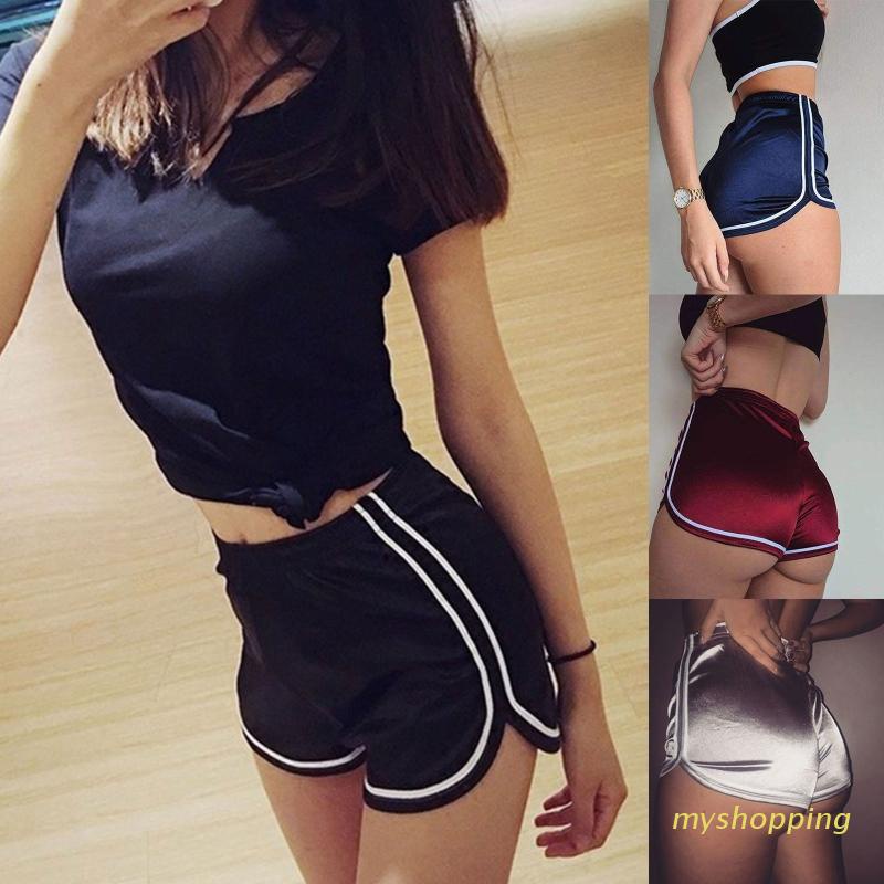 Quần Short Lưng Cao Bằng Satin Màu Trơn Họa Tiết Sọc Vạch Cổ Điển Quyến Rũ Cho Nữ Khi Tập Yoga/Nhảy