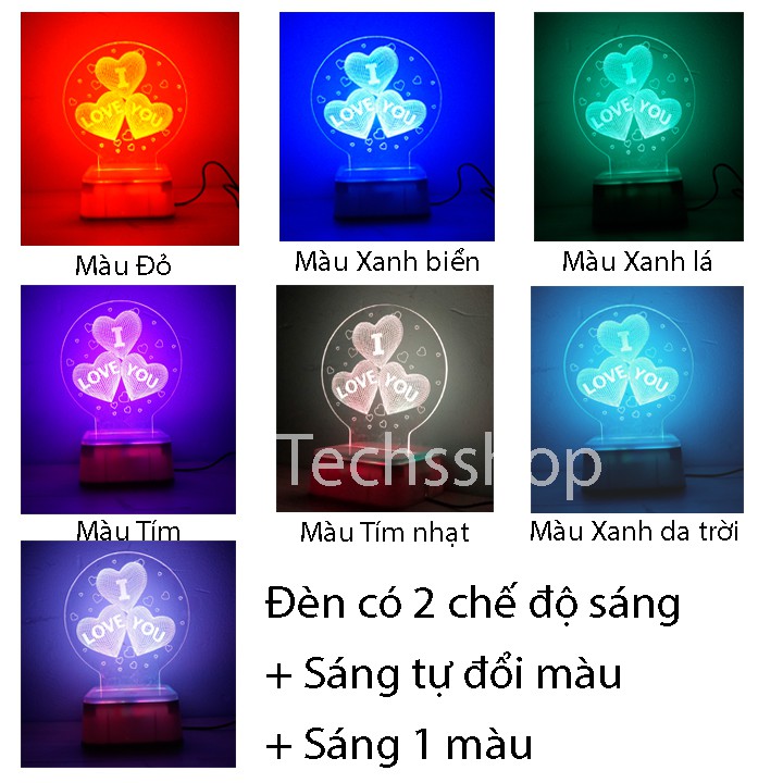 Đèn Led Trang Trí 3D I Love You Nguồn Usb 5V Sáng Nhiều Màu - Quà Tặng Sinh Nhật