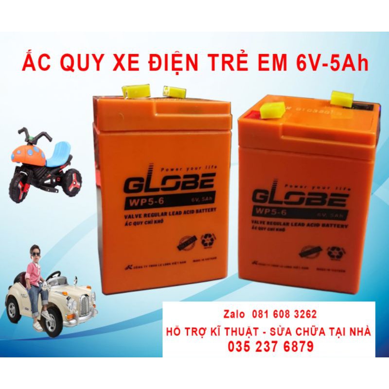 Ắc quy xe điện trẻ em Globe 6V-5Ah Việt Nam