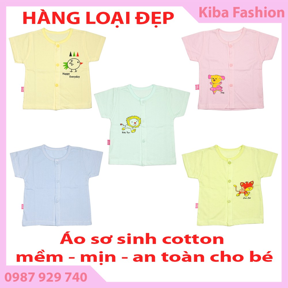 Set 5 chiếc Áo sơ sinh cộc tay nhiều màu cho bé từ 2-6kg (Cotton 100%, mềm mịn)