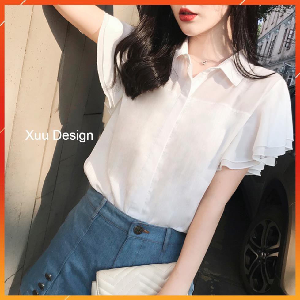 Áo Kiểu Nữ Tay Bèo Phối Voan Xuu Design 💖 Chất Vải Đẹp, Kiểu Dáng Thanh Lịch - SP13 New