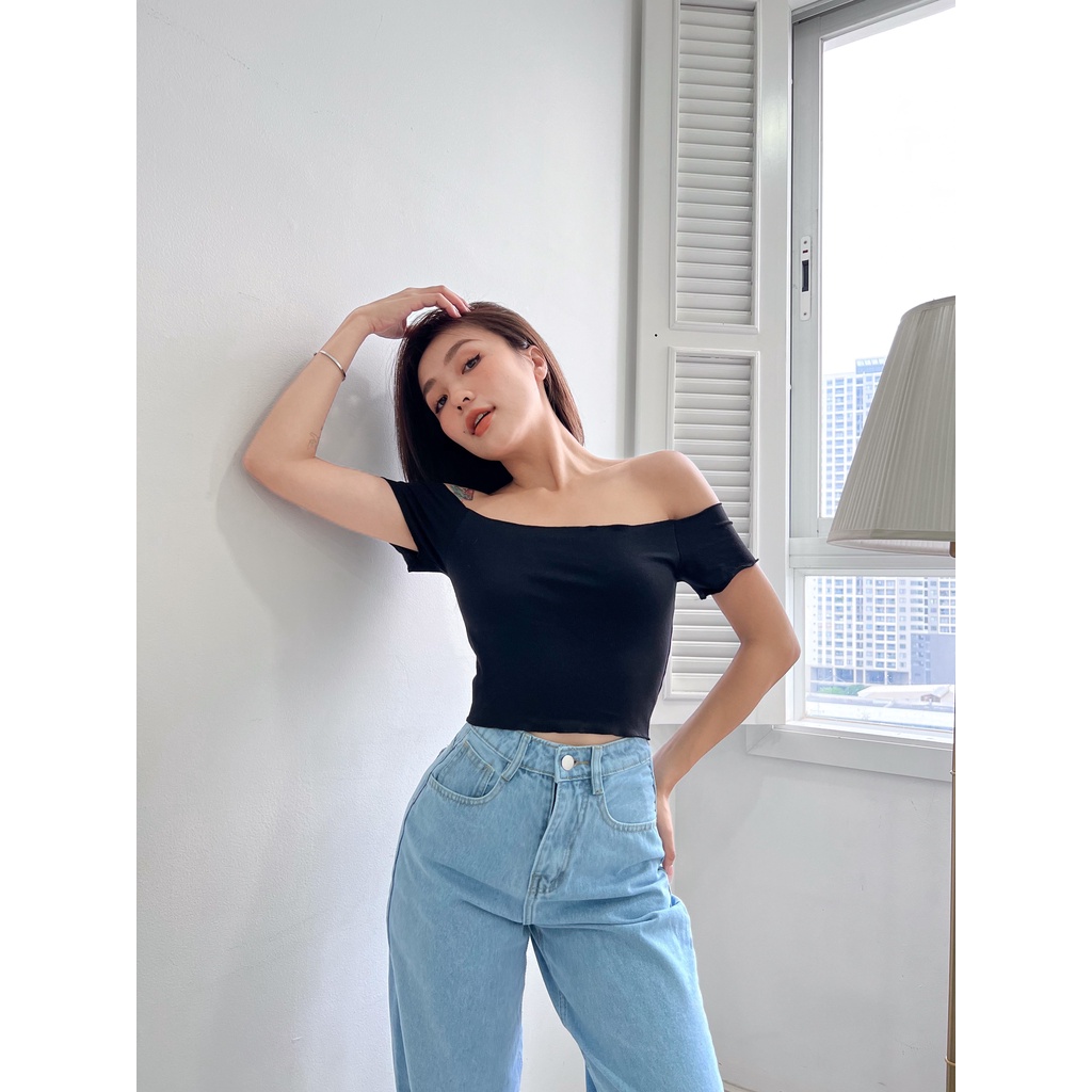 ÁO Trễ Vai Tay Ngắn Ôm Body Nữ LA BOUTIQUE