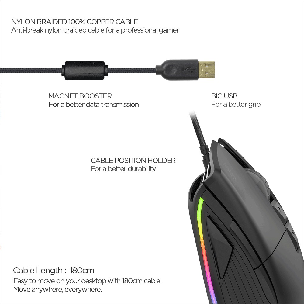 Chuột chơi Game FANTECH UX1 siêu bền 50 triệu lần click, DPI 16000, LED RGB, kết nối thông qua jack cắm USB