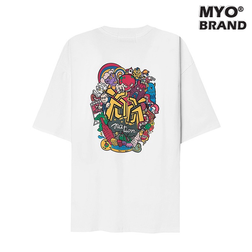 Áo thun Form Rộng MYO Vải Cotton In Hình Nation Doodle