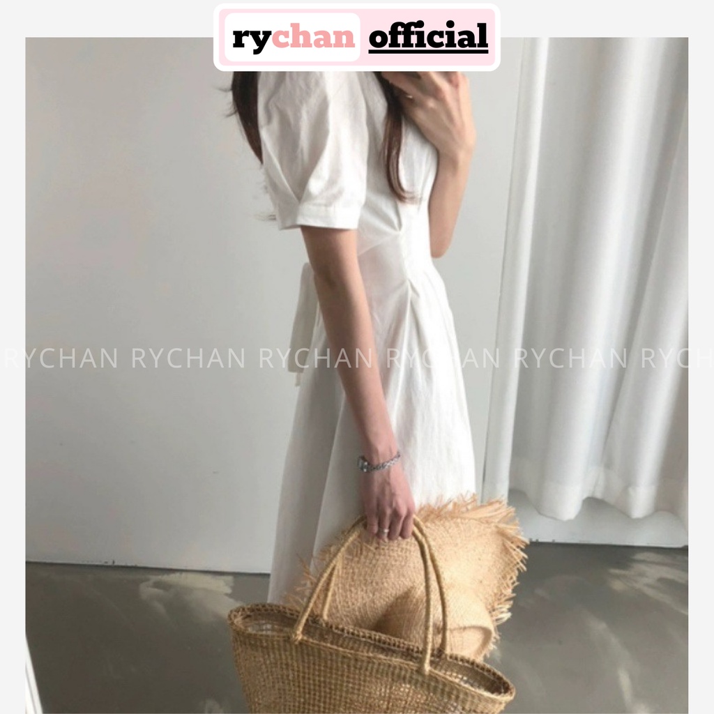 Đầm Xòe Midi Tay Phồng Cột Eo 2 Màu Đơn Giản - DX0069
