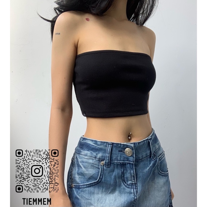 SP001103 Áo Tube Ribbed Black- Tiệm Mềm Croptop