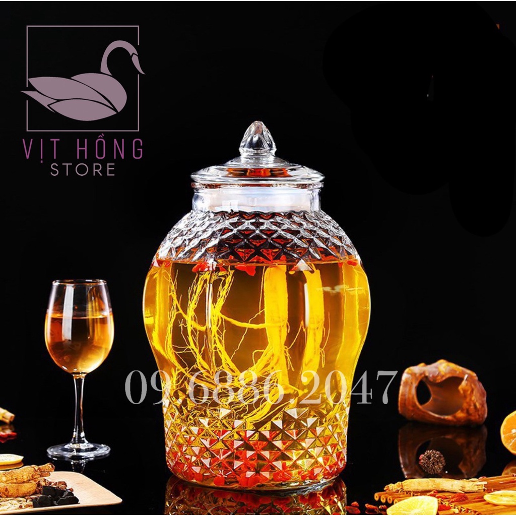 Bình ngâm rượu thủy tinh kim cương có van và không van 3L , 6L , 8L , 10L , 15L , 25L