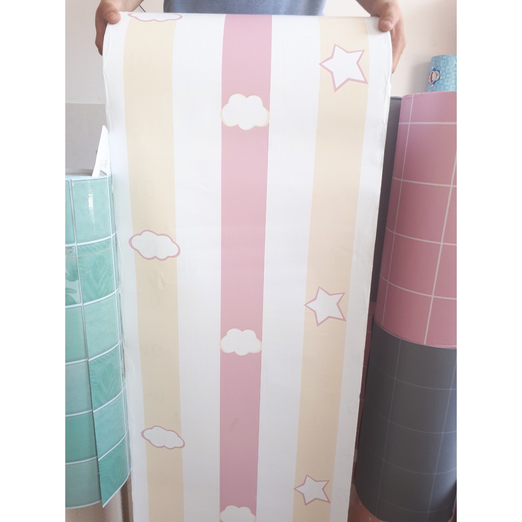 1 mét Decal giấy dán tường mây hồng khổ 45cm keo sẵn bóc dán
