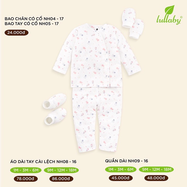 SET SƠ SINH MẪU MỚI LULLABY ( 1 BỘ, 2 ĐÔI BAO TAY, 1 ĐÔI BAO CHÂN)