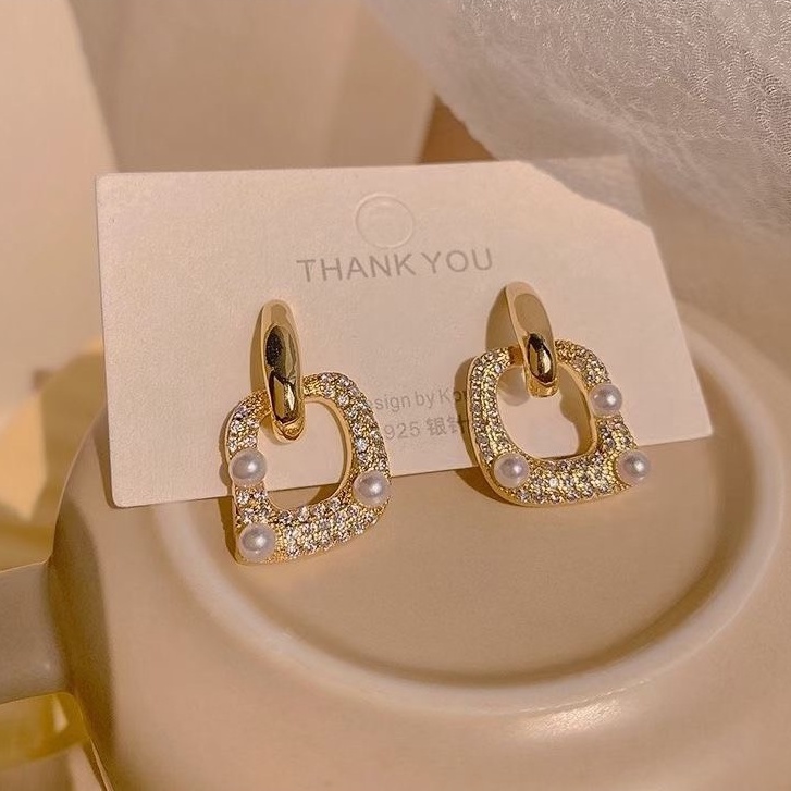 Bông tai nữ đính đá Ròm House chuôi bạc 925 kiểu Hàn Quốc phụ kiện trang sức thời trang đẹp - ms3902