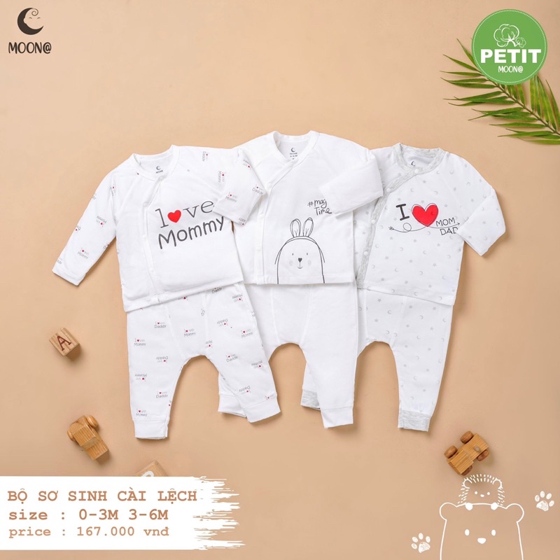 Bộ cài lệch Moon@ vải petit cho bé trai/bé gái