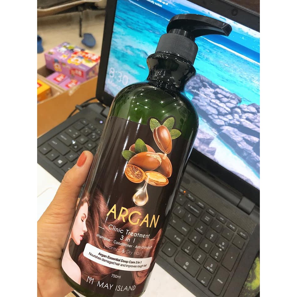 Dầu gội chống rụng tóc 3in1 Argan May Island Hàn Quốc 750ml