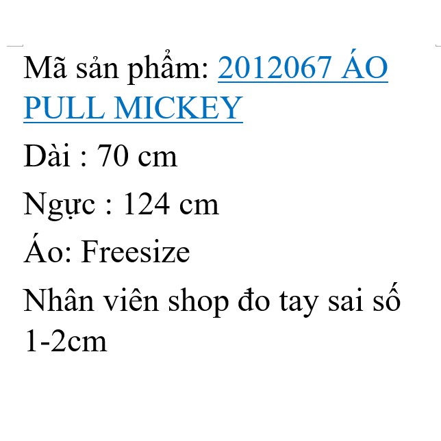 2012067 Áo pull dài tay - áo cotton dày tay phù hợp mặc mùa thu đông - freesize hình mickey