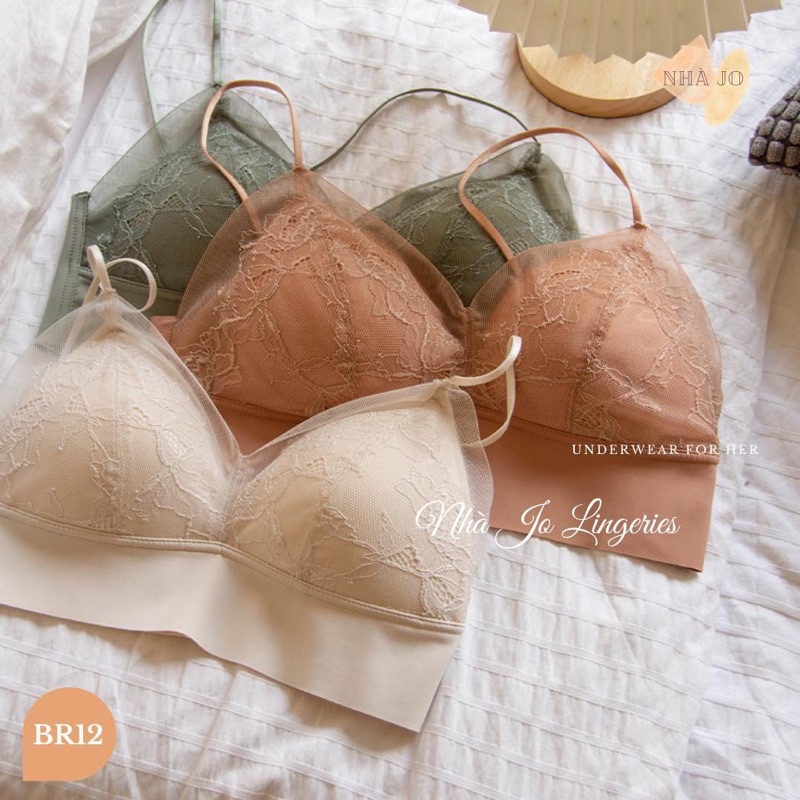 Áo bralette butterfly ren mỏng freesize không gọng bản lưng co giãn BR12 Nhà Jo