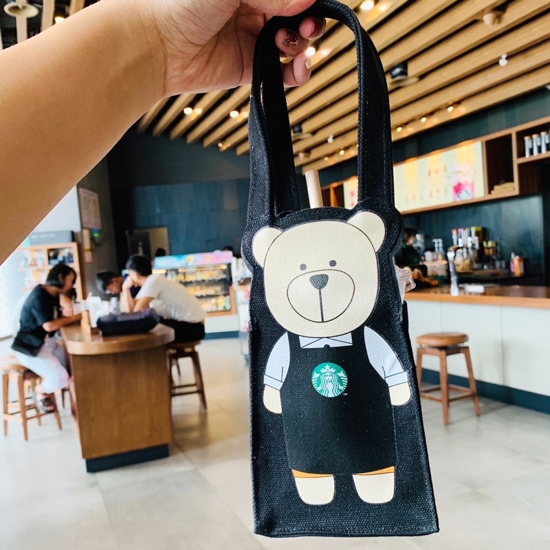 Túi quai vải đựng xách bình li nước gấu starbuck