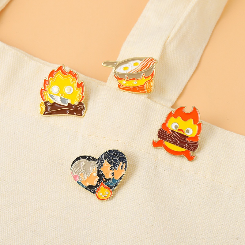 Huy Hiệu Cài Áo Hình Lâu Đài / Ngọn Lửa Miyazaki / Trái Tim Hoạt Hình Dễ Thương