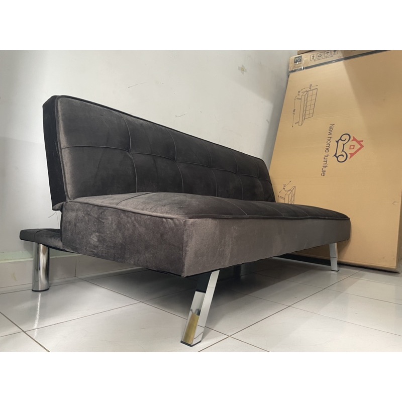 Sofa Bed - Sofa Giường bọc vải Nhung màu đen chân kim loại