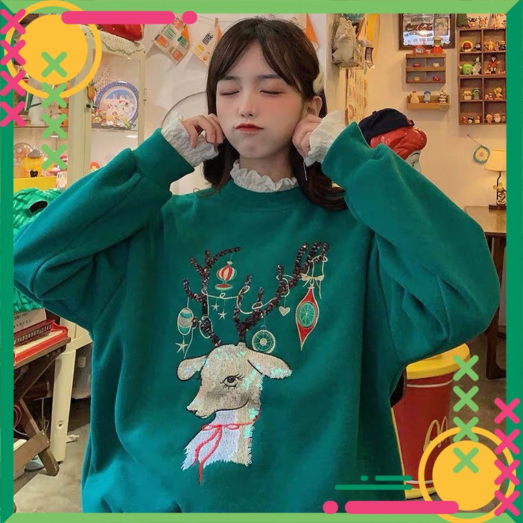 Áo Thun Nỉ 🍁 HÀNG CAO CẤP 🍁 Áo Thun Nỉ Tuần Lộc Cổ Phối Bèo Xinh Xắn - Đep - Trẻ Trung - Nặng Động | BigBuy360 - bigbuy360.vn