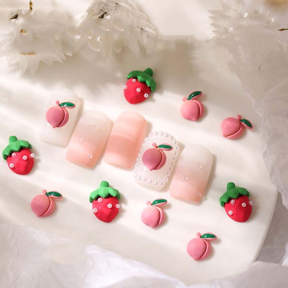 [Hàng mới về] Bộ 10 phụ kiện trang trí móng tay nghệ thuật hình trái cây hoa trái tim 3D nhiều màu sắc đáng yêu