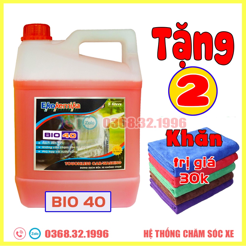 Nước Rửa Xe Không Chạm, Dung Dịch Rửa Xe Ô Tô, Xe Máy Ekokemika Bio 40 - 5L(chính hãng) TẶNG 2 KHĂN LAU ĐA NĂNG