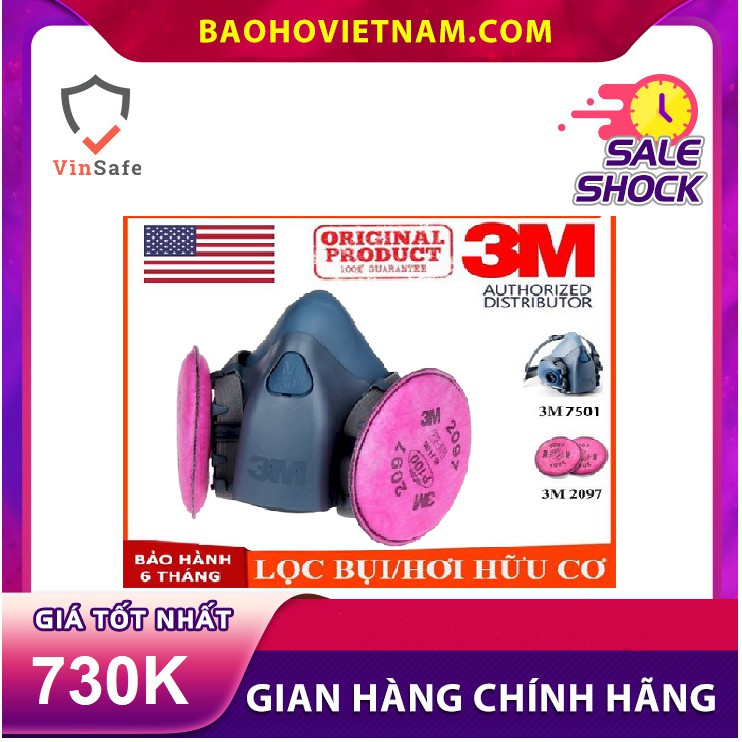 Mặt nạ 3M 7501 + Phin 2097 chống vi khuẩn, bụi