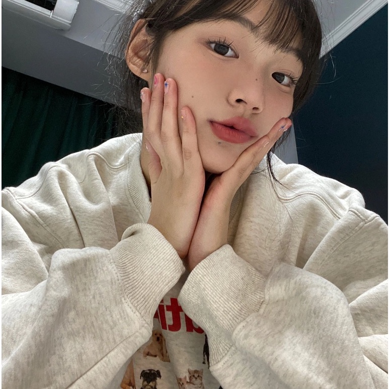 ZHELIHANGFEI Áo Sweater Tay Dài Cổ Tròn Dáng Rộng In Họa Tiết Xinh Xắn