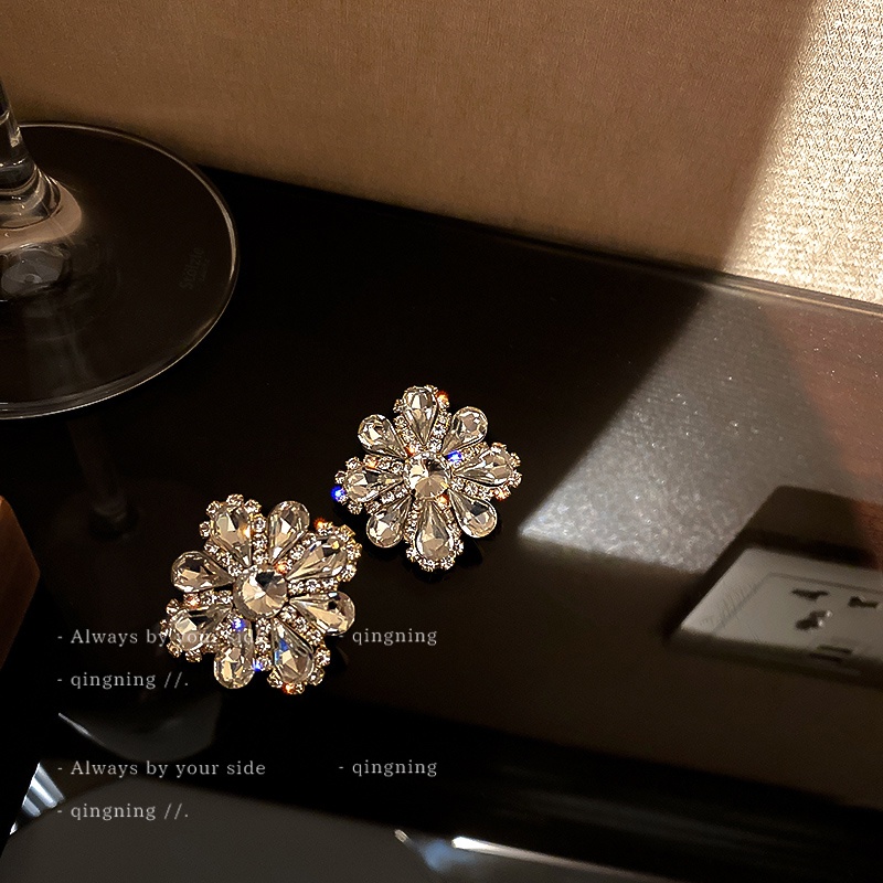 DREJEW Bông Tai Bạc 925 Hình Hoa Đính Đá Đơn Giản Phong Cách Retro Âu Mỹ Thời Trang