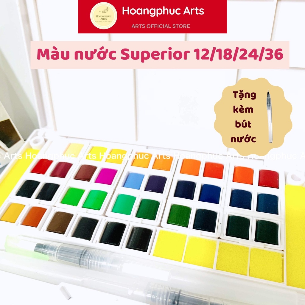 Màu nước dạng nén SUPERIOR 12/18/24/36 - Tặng kèm bút nước water brush