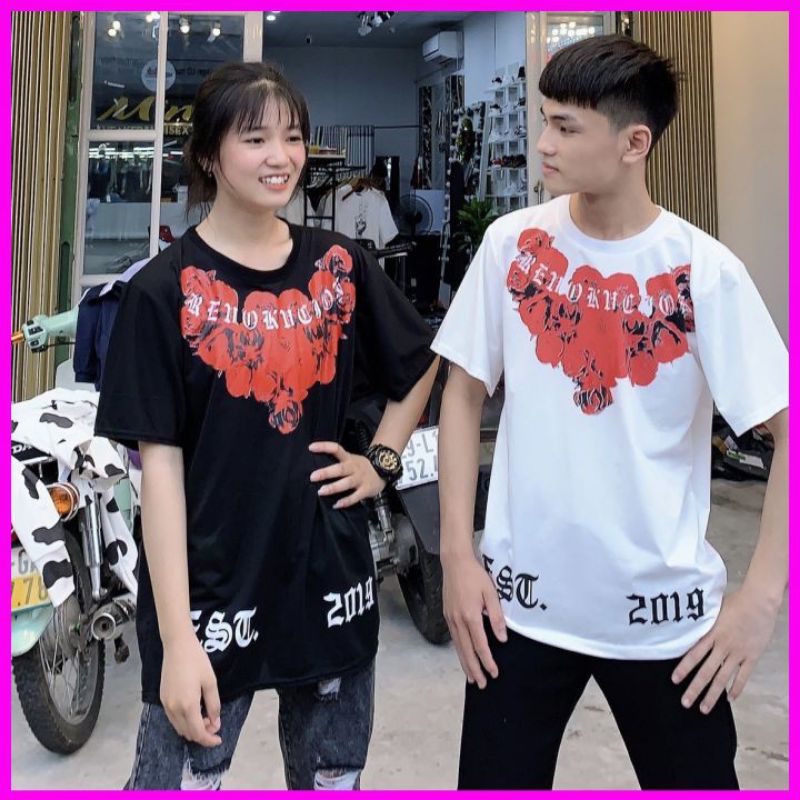 ⚡Áo thun nam nữ unisex Hoa hồng ⚡Phông tay lỡ form thụng mặc đôi ,nhóm cực chất