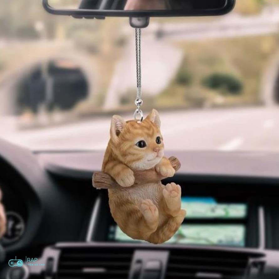 Móc hình Mèo Vàng và Chó Pug dễ thương treo gương chiếu hậu ô tô