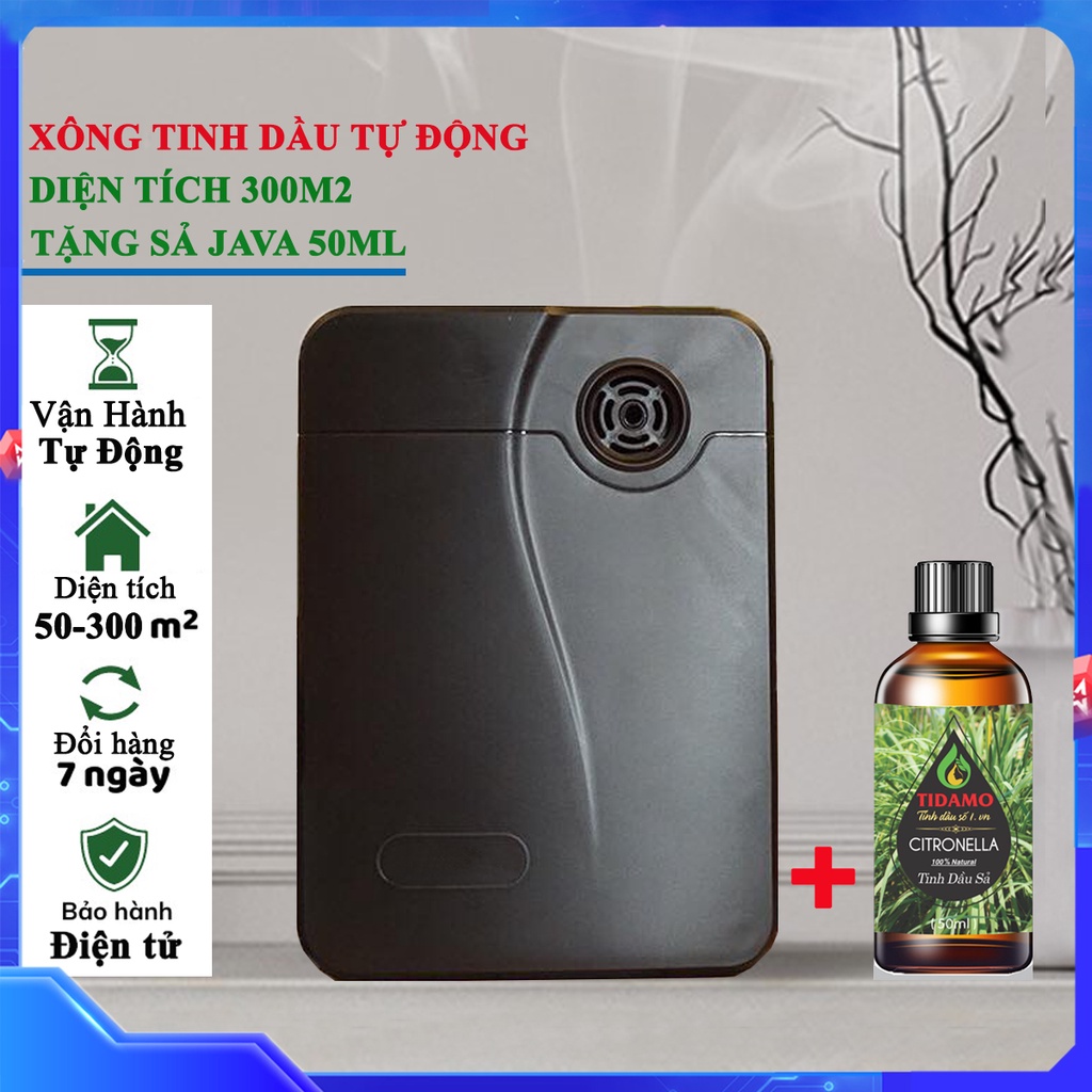 Máy Xông Tinh Dầu Tự Động Cho Phòng Diện Tích Lớn Đến 300M2, Kèm Tinh Dầu Sả 50ml. Máy Hẹn Giờ Hoạt Động, Phun Mạnh Mẽ
