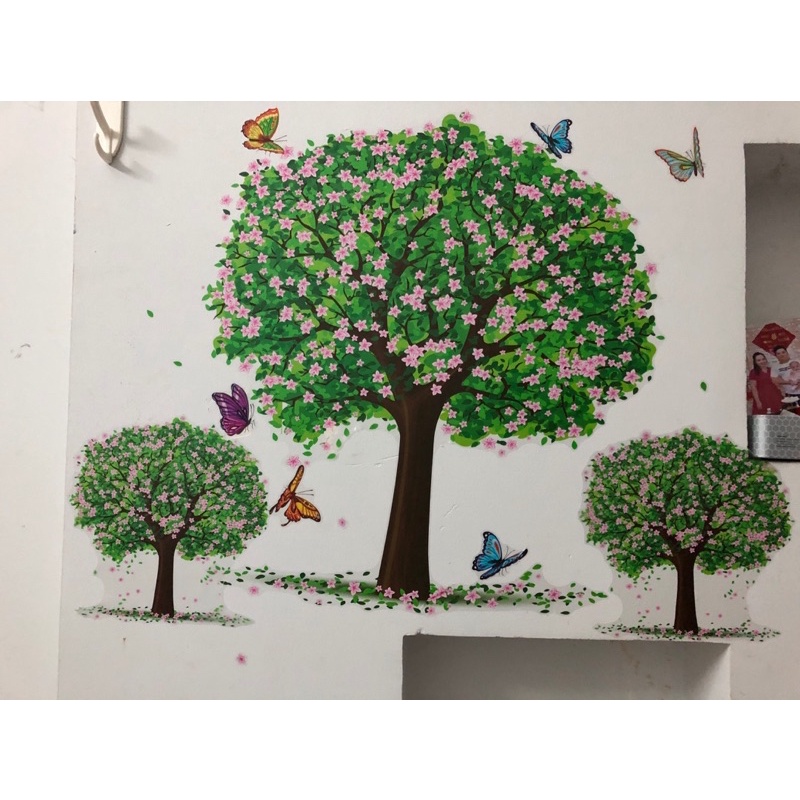 DECAL DÁN TƯỜNG 3 CÂY HOA XANH