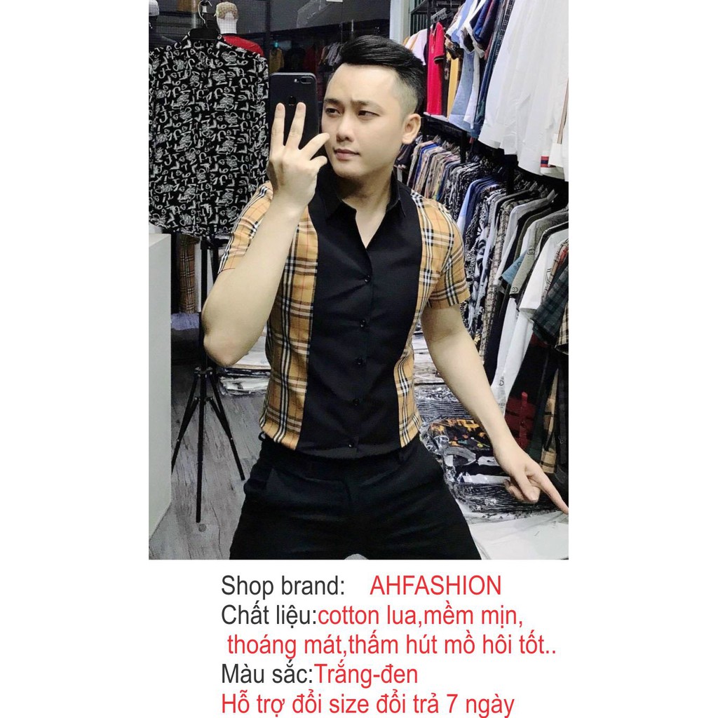 Áo sơ mi nam tay ngắn phổi kiểu BBR đẹp vải mịn mẫu mới 2 màu trắng đen giá rẻ cao cấp AHFASHION | BigBuy360 - bigbuy360.vn