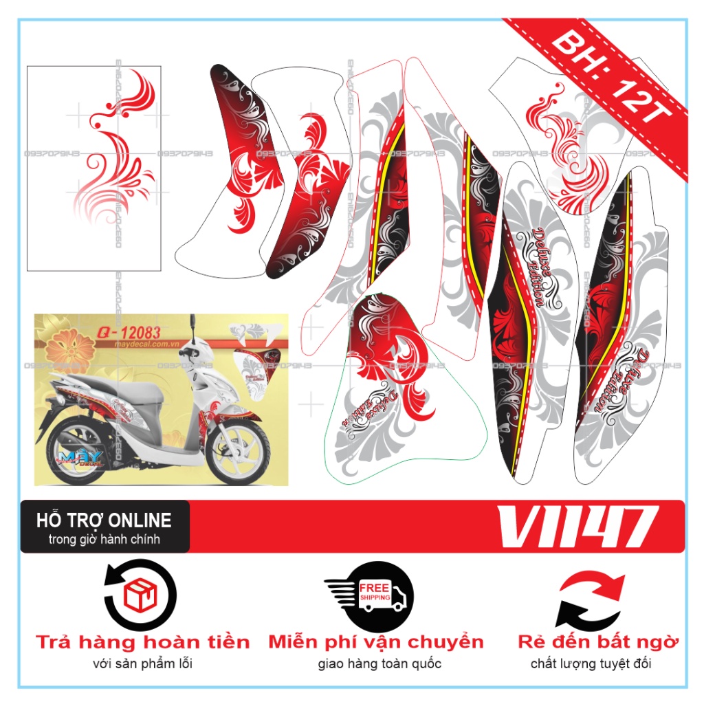 TEM TRÙM XE VISION 2012 HOA VĂN TRẮNG ĐỎ -- SHIN DECAL 2
