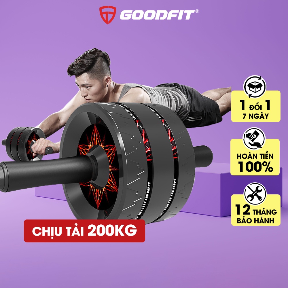 Con lăn tập bụng 3 bánh GoodFit chống trượt, chịu tải 200kg tập luyện tại nhà GF603AB