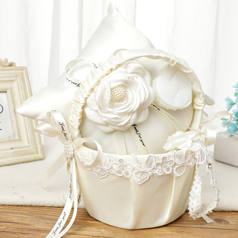 Giỏ Hoa Nhỏ Bằng Satin Có Tay Cầm Đính Ngọc Trai Giả Dễ Thương