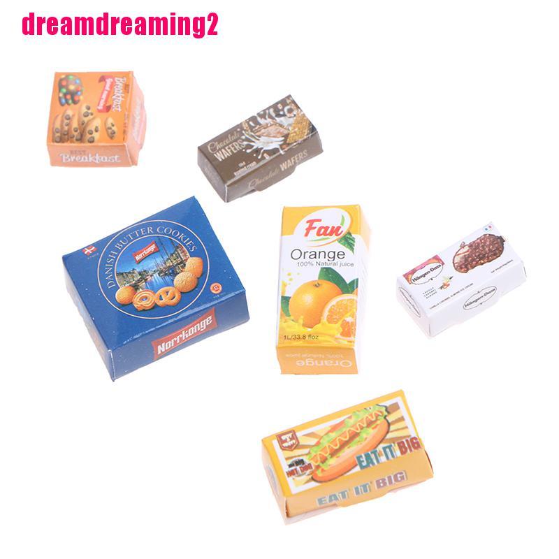 Bộ 6 Mô Hình Hộp Thức Ăn Và Nước Uống Tỉ Lệ 1 / 12 Trang Trí Nhà Búp Bê