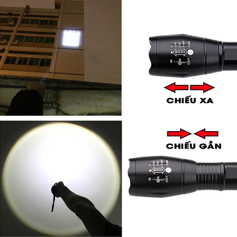 [ Chốt Ngay ] Đèn Pin Siêu Sáng UltraFire Led Cree XML T6 Cao Cấp Hợp Kim Chống Nước Pin Có Thể Sạc Lại Full box[T6]