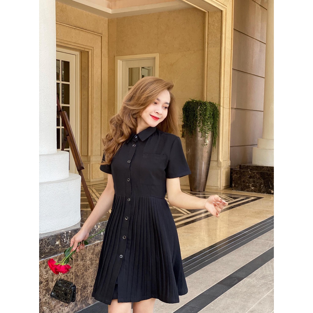 ĐẦM XẾP LY ĐEN FORM RỘNG