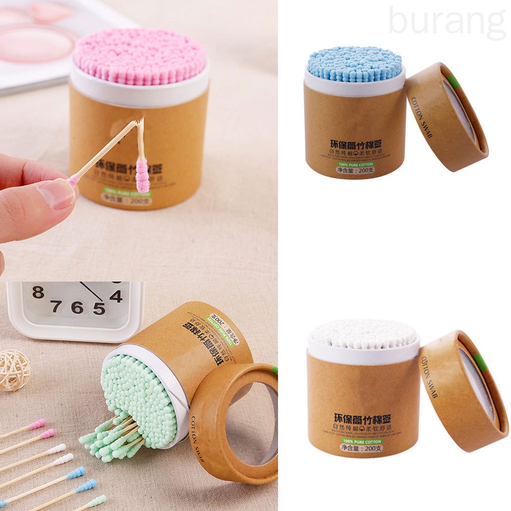 [Hàng mới về] Hộp 200 tăm bông cotton hai đầu thân gỗ tre tiện lợi