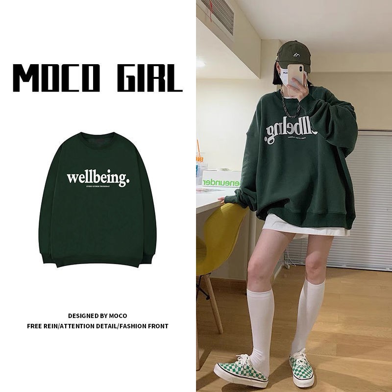 Áo thun nữ tay dài dáng rộng in chữ phong cách Hàn Quốc