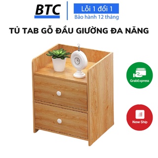 Tủ tab gỗ đầu giường 2 tầng ngăn kéo l Tab đầu giường bằng gỗ MDF cao cấp, chống mối mọt, thẩm mỹ cao BTC.8686