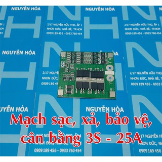 MẠCH SẠC BẢO VỆ 3 Pin Li-ion 3S 12.6V - 25A, Có Cân Bằng, Phiên Bản Mới Nhiều IC