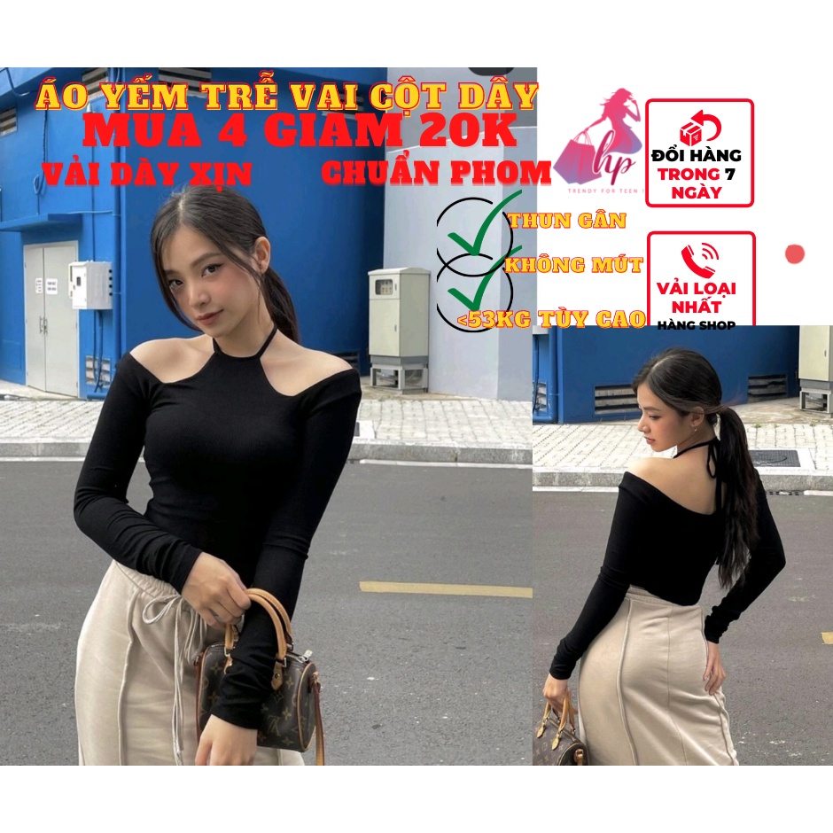 áo nữ croptop cổ yếm cột dây ôm body tay dài mẫu mới 2022- mã A121