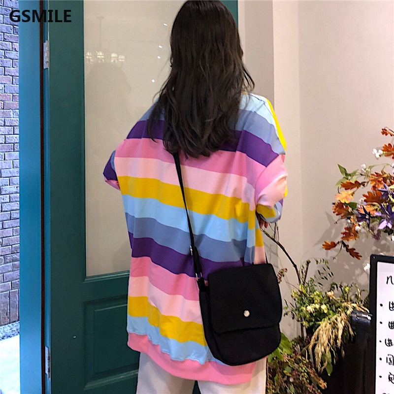 Áo thun Oversize tay dài họa tiết sọc phong cách Ulzzang Hàn Quốc cho nữ
