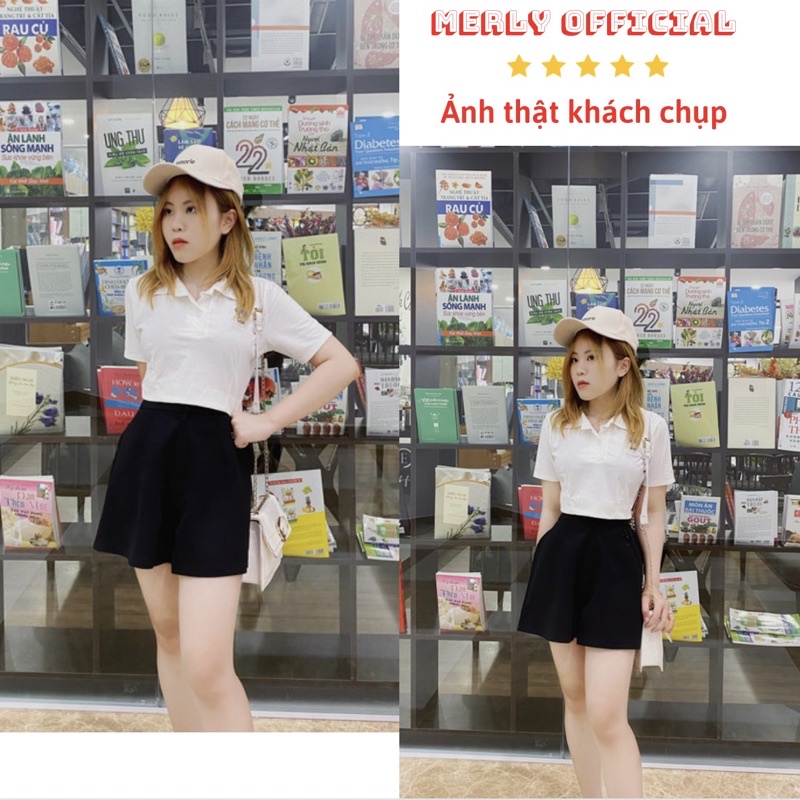 Quần short nữ lưng cao ống rộng lưng thun màu đen Merly Official - quần đùi sooc nữ ngắn bigsize | BigBuy360 - bigbuy360.vn
