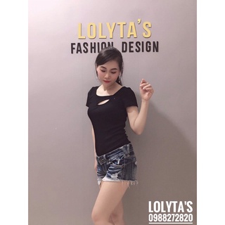 Lolyta s design - áo thun đen cổ khoét giọt cá tính siêu đẹp - ảnh sản phẩm 2