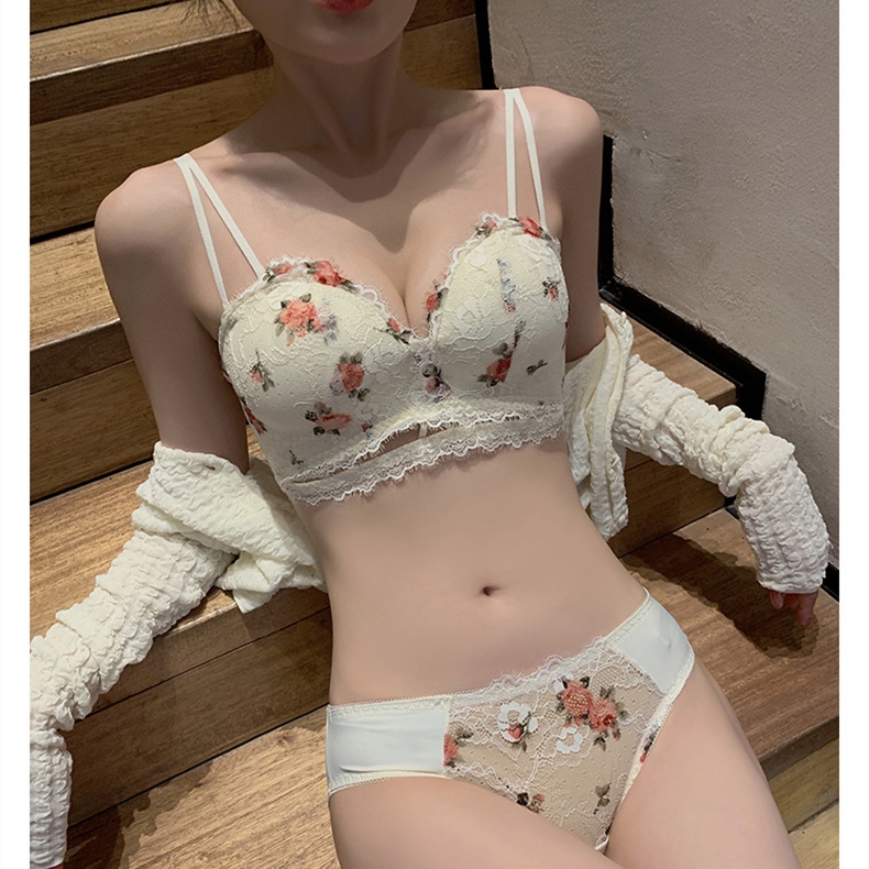 1 Set Áo Lót Nâng Ngực + Quần Lót Nữ Họa Tiết Ren Hoa Quyến Rũ Size 32-38AB | BigBuy360 - bigbuy360.vn